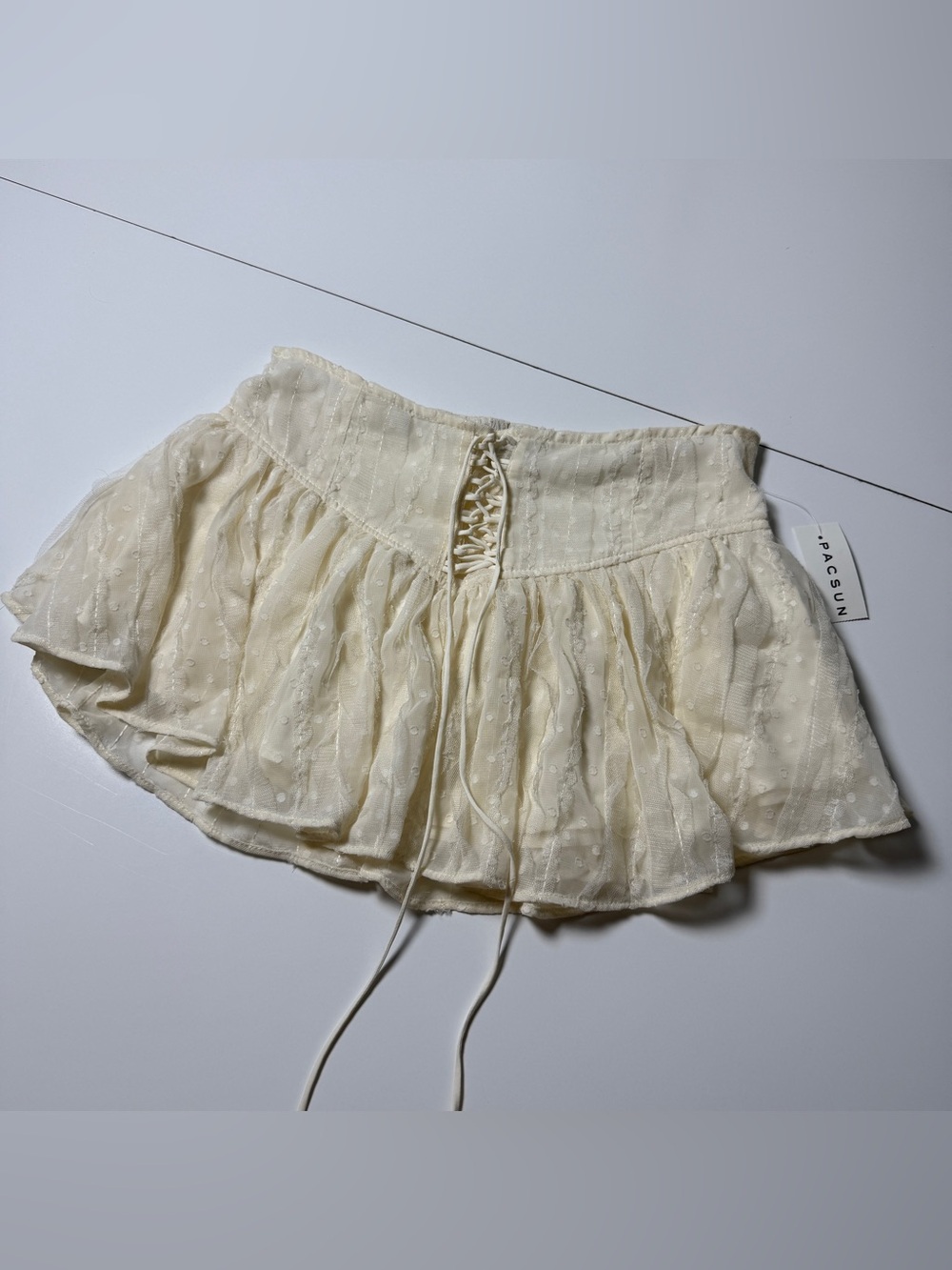 PacSun Festival Lace Up Boho Mini Skirt Womens L Ivory Cottagecore NWT - Picture 2 of 7